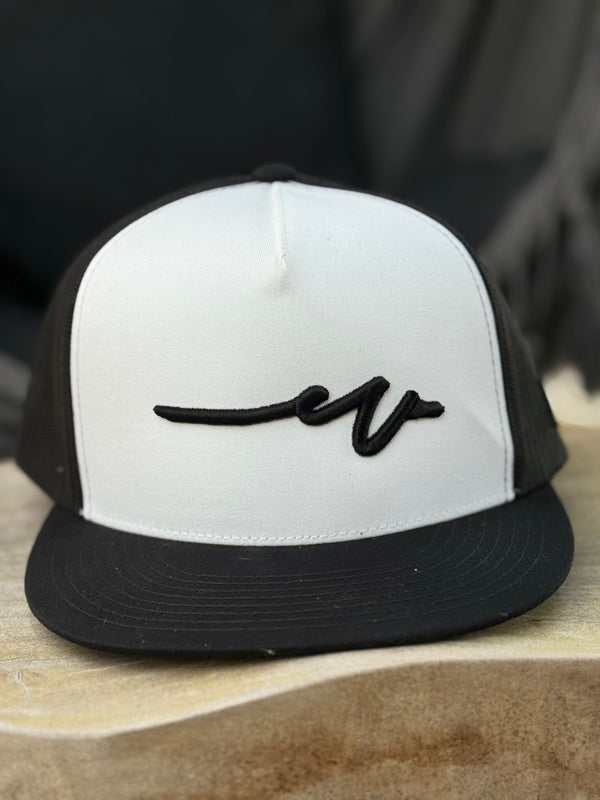 White / Black Sketchy W Trucker