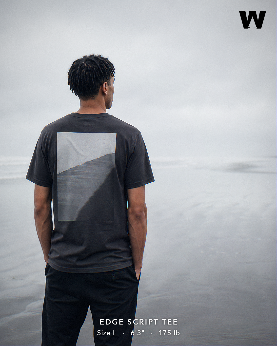 Edge Script Tee — worn back-print lifestyle