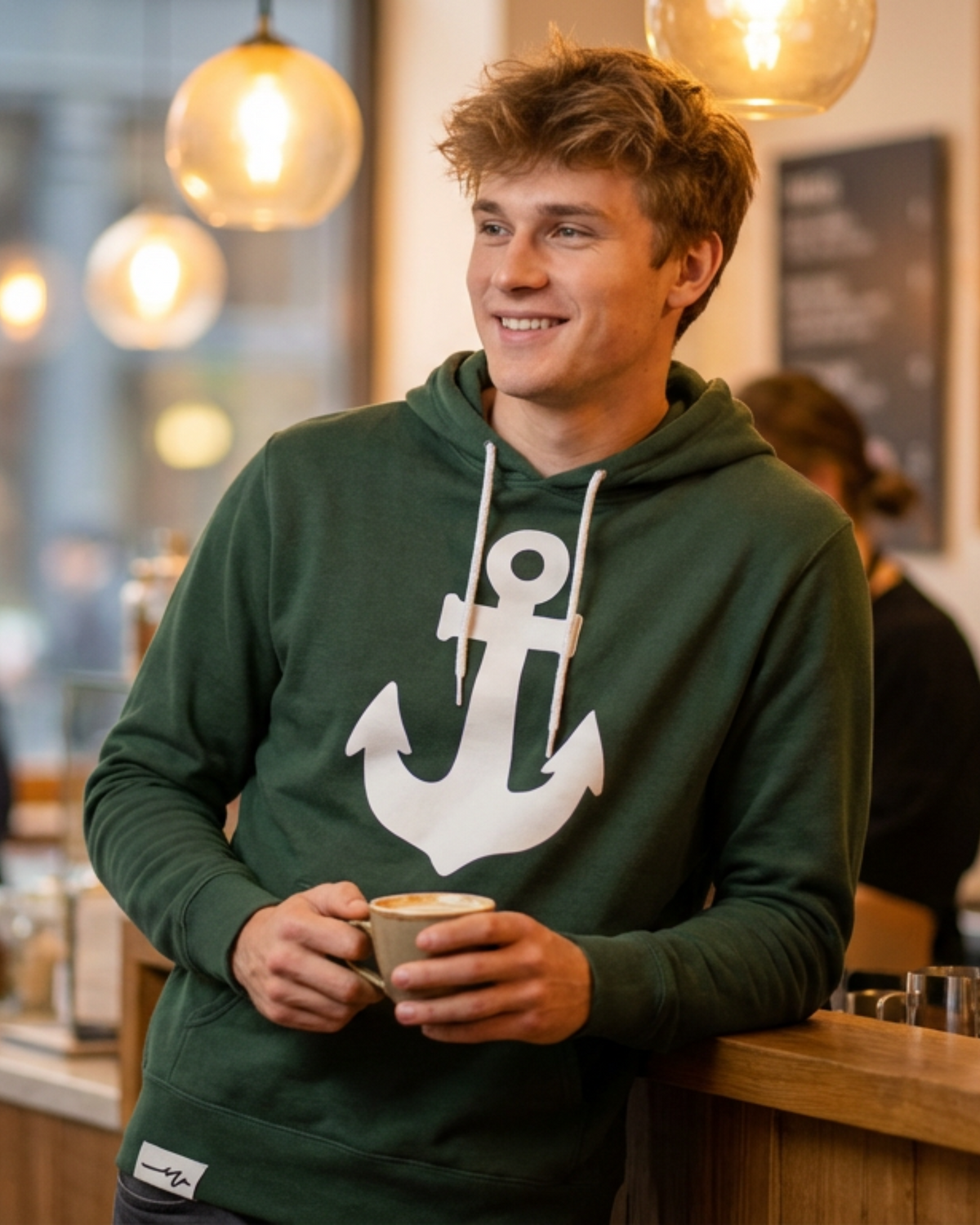 Anchored White Tie Lightweight Hoodie — Weathered Sailor