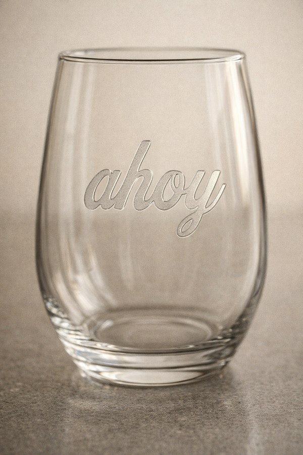 Engraved Ahoy Stemless Wine Glass, 11.5oz — Weathered Sailor