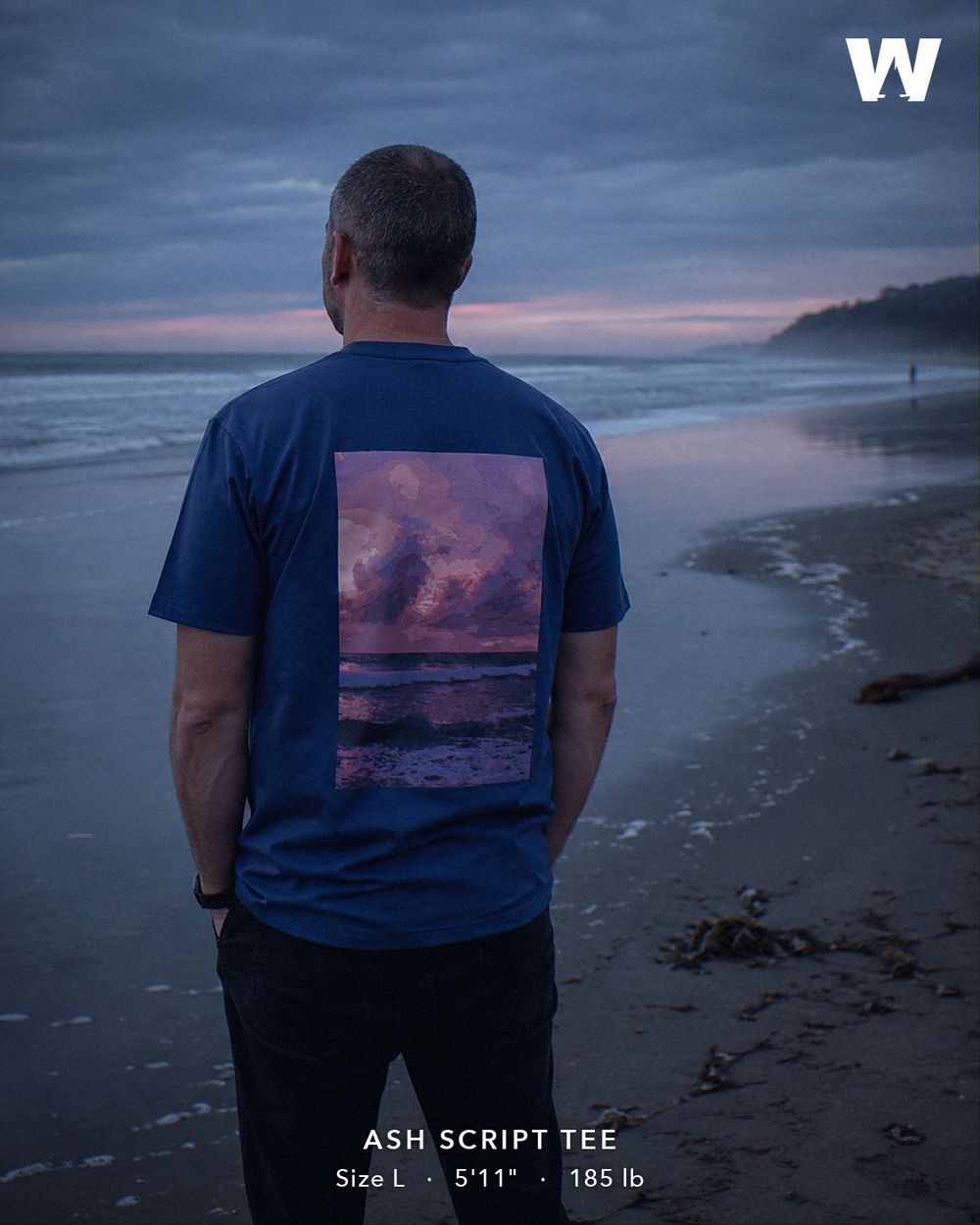 Ash Script Tee — worn back-print lifestyle
