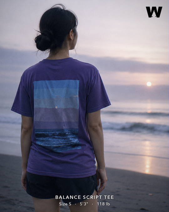 Balance Script Tee — worn back-print lifestyle