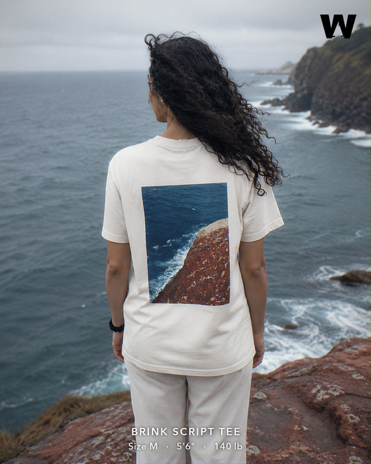 Brink Script Tee — worn back-print lifestyle