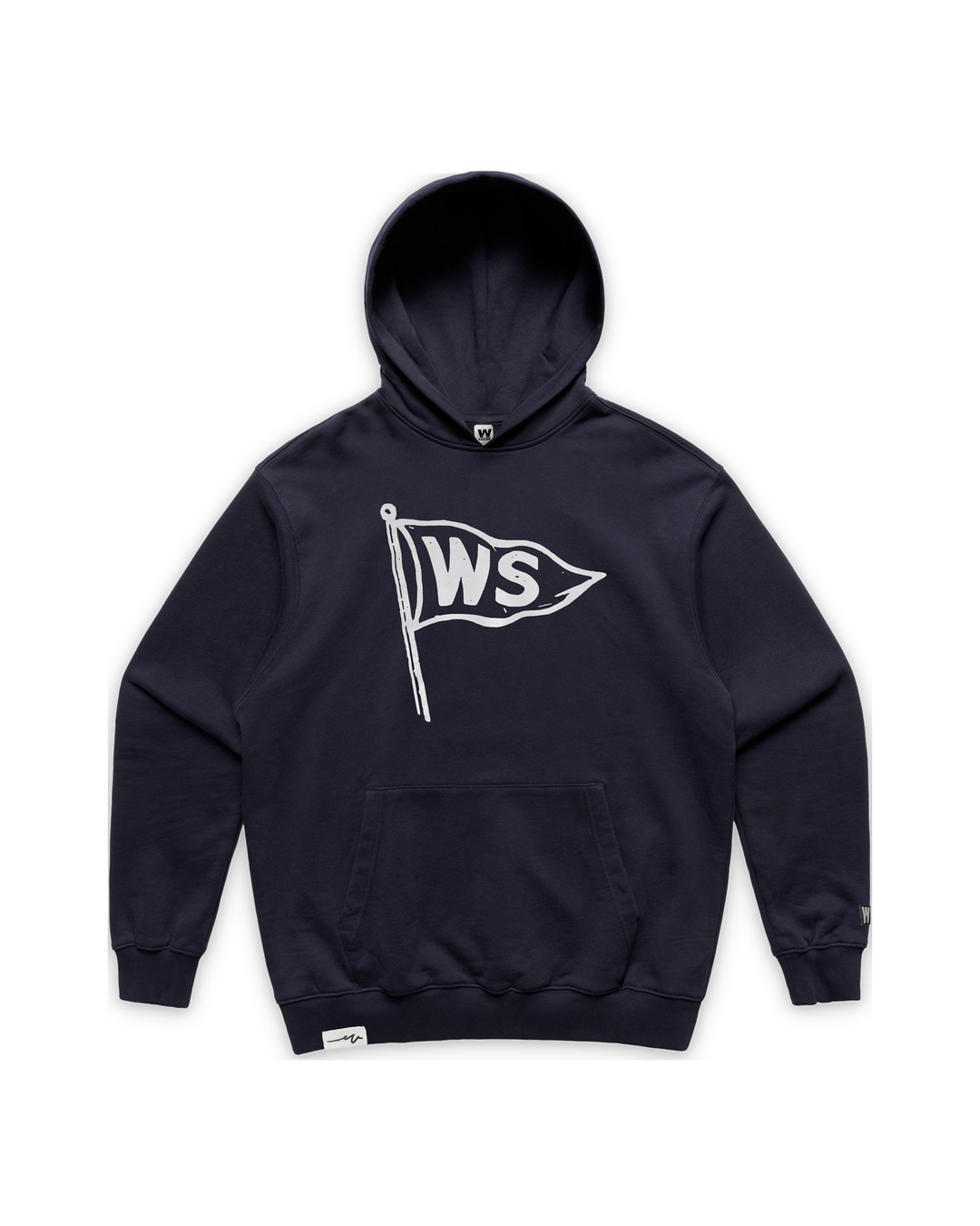 Burgee Heavy Terry Hood — Ink Blue, front (tight float)