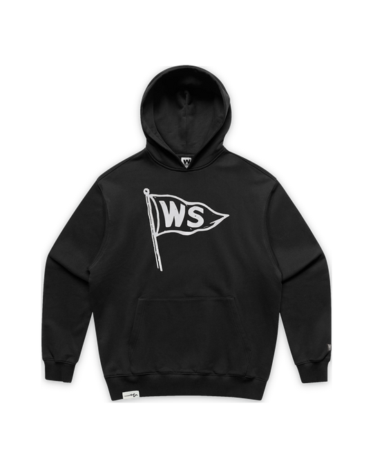 Burgee Heavy Terry Hood — Black, front (tight float)