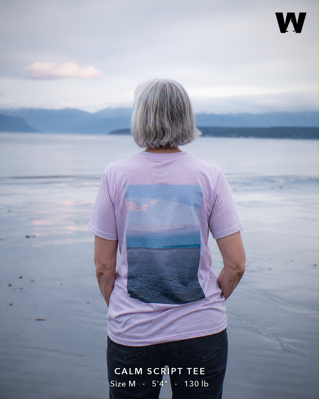 Calm Script Tee — worn back-print lifestyle