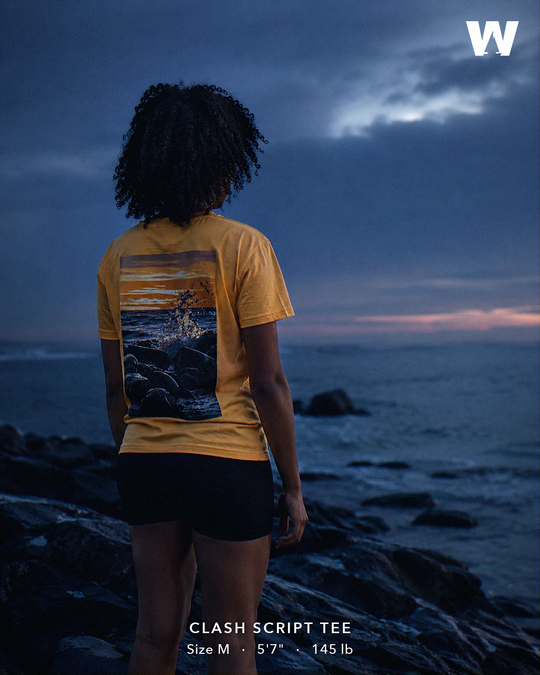 Clash Script Tee — worn back-print lifestyle