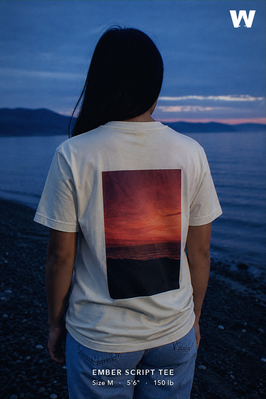 Ember Script Tee — worn back-print lifestyle