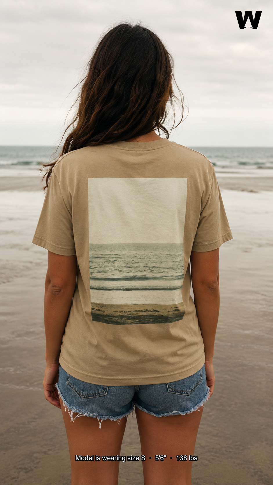 Hush Script Tee — back print, model wearing size S