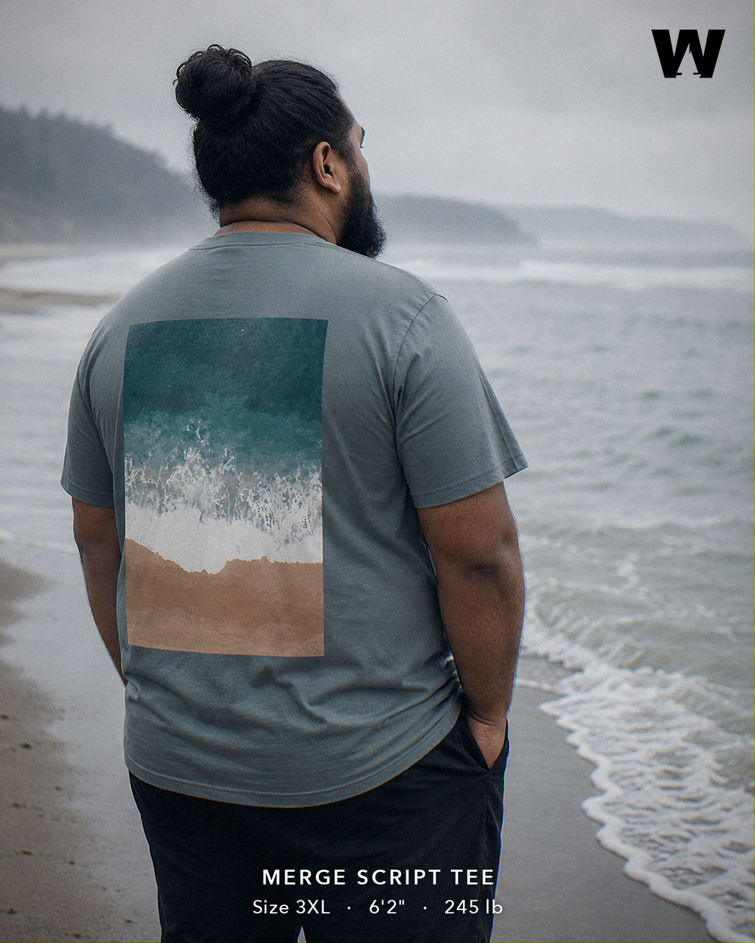 Merge Script Tee — worn back-print lifestyle