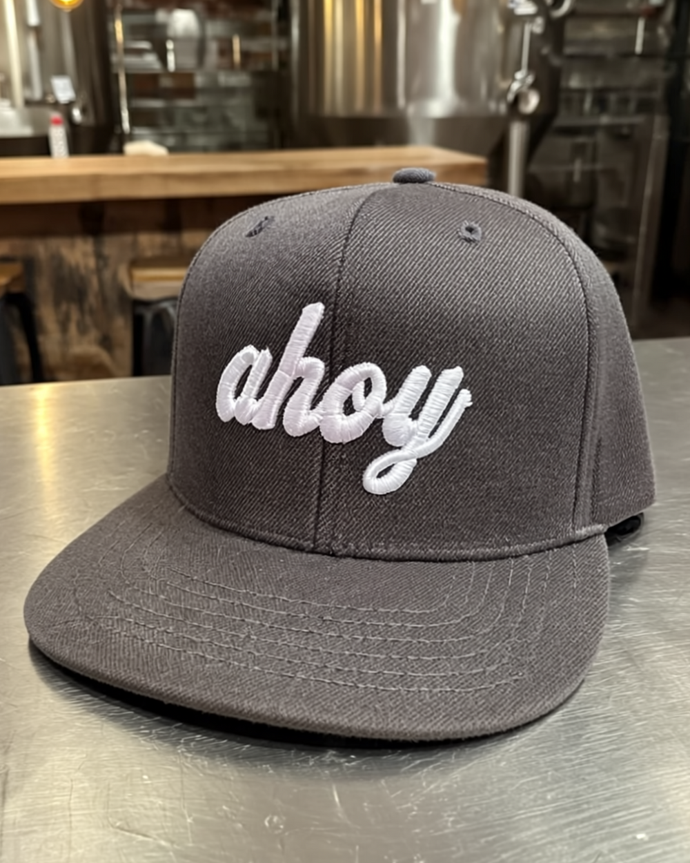 Ahoy White Puff Flat Bill — Weathered Sailor