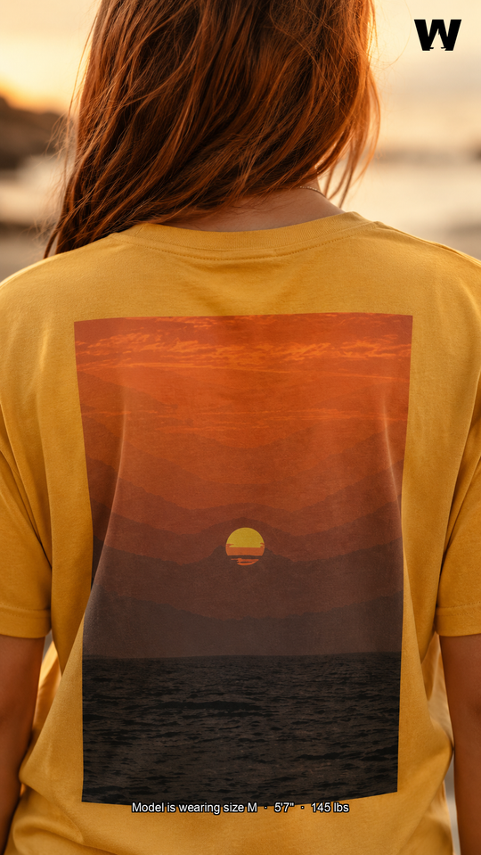 Rebirth Script Tee — back print, model wearing size M