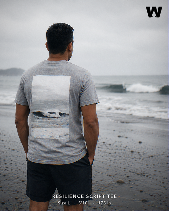 Resilience Script Tee — worn back-print lifestyle