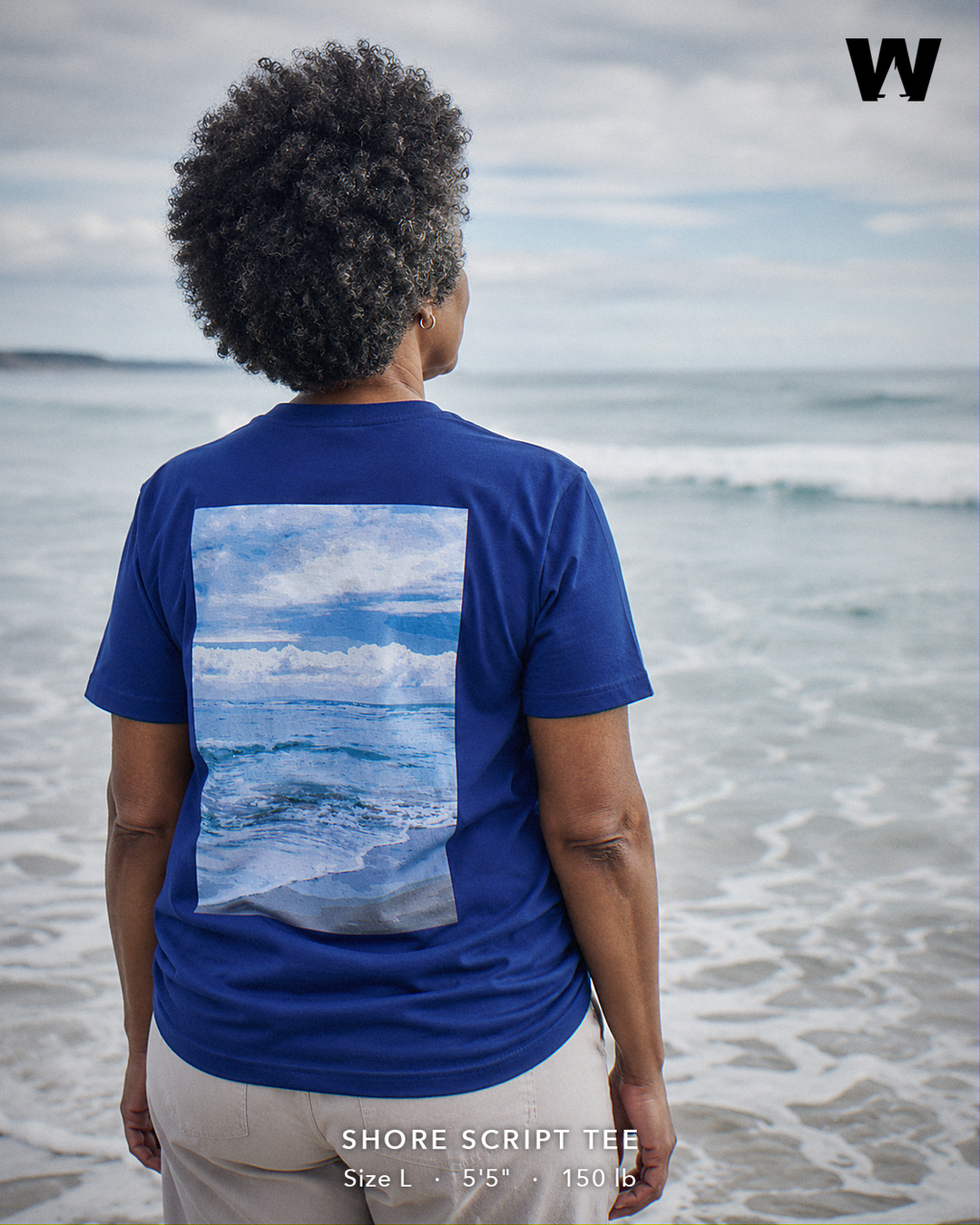 Shore Script Tee — worn back-print lifestyle