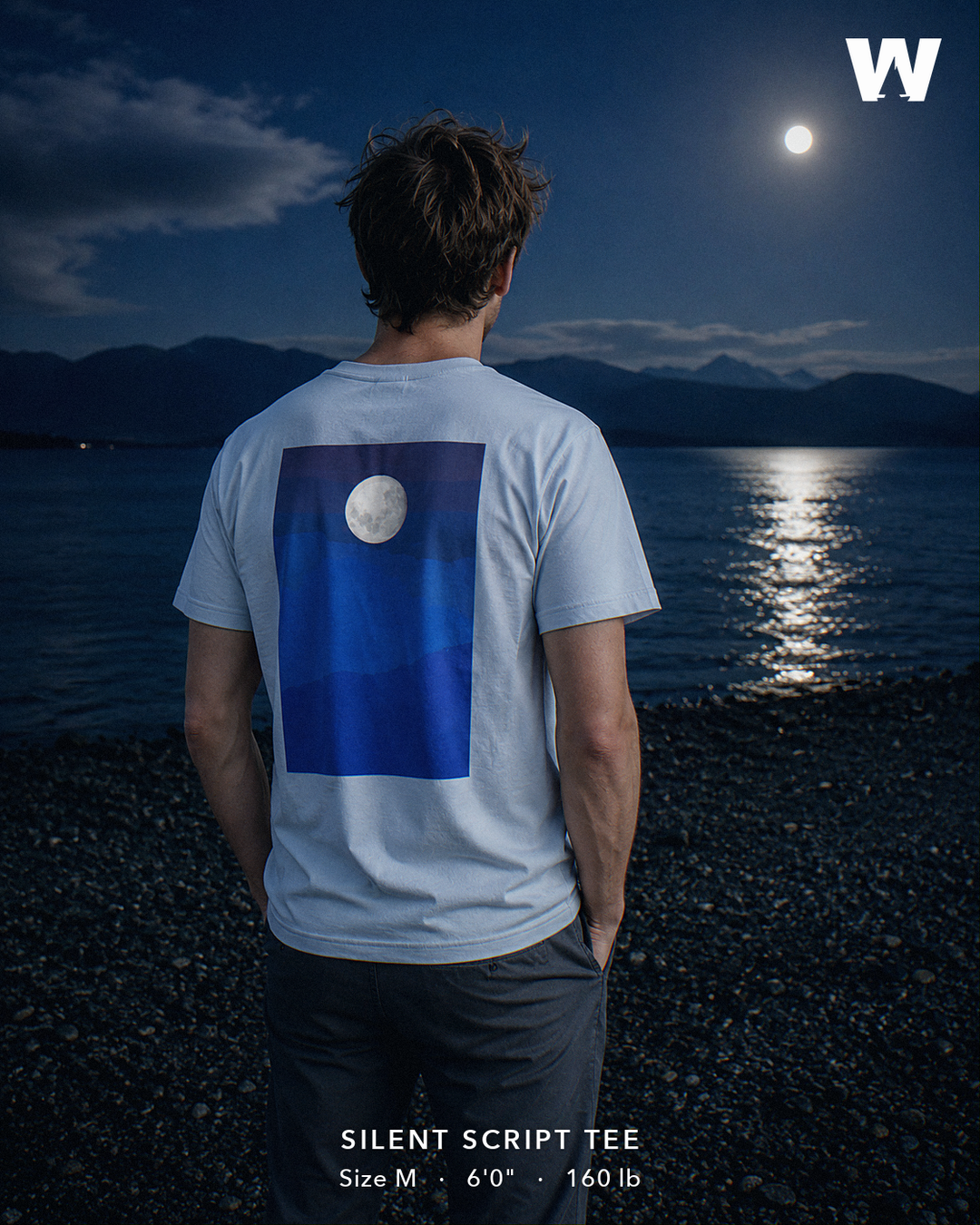 Silent Script Tee — worn back-print lifestyle