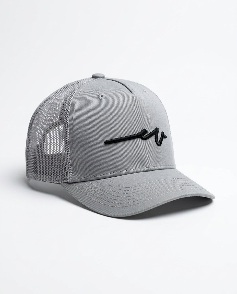 Sketchy Dub Solid Trucker - Black Branding — three-quarter angle