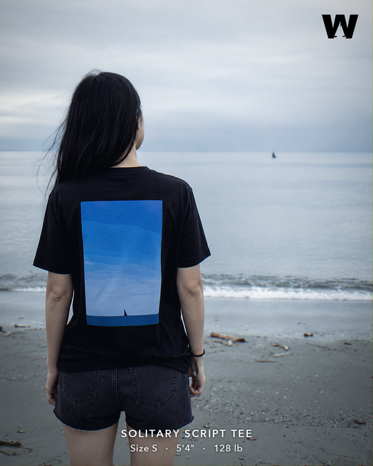 Solitary Script Tee — worn back-print lifestyle