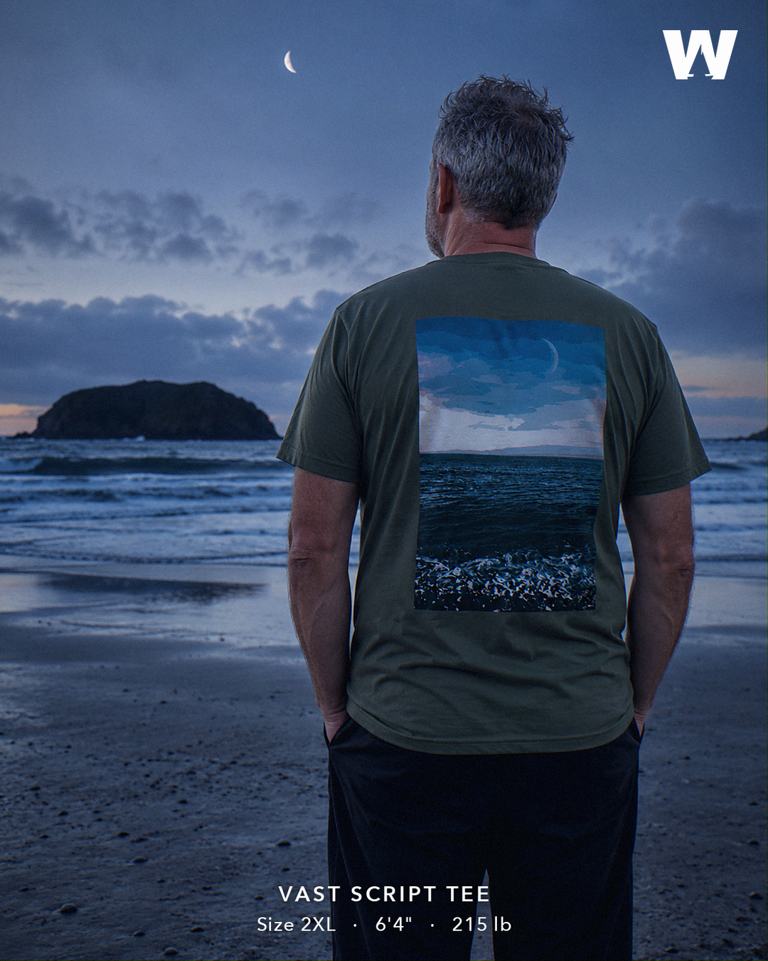 Vast Script Tee — worn back-print lifestyle