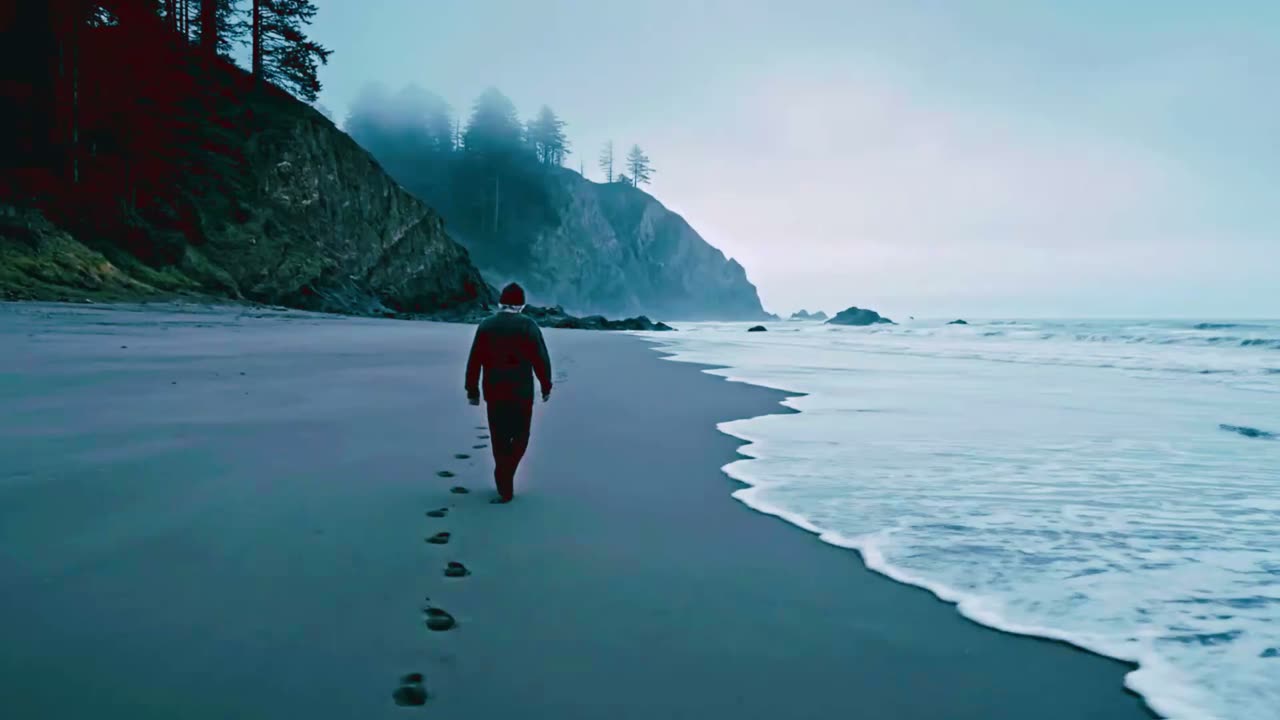 A moody Pacific Northwest coastal scene from the Weathered Sailor films.